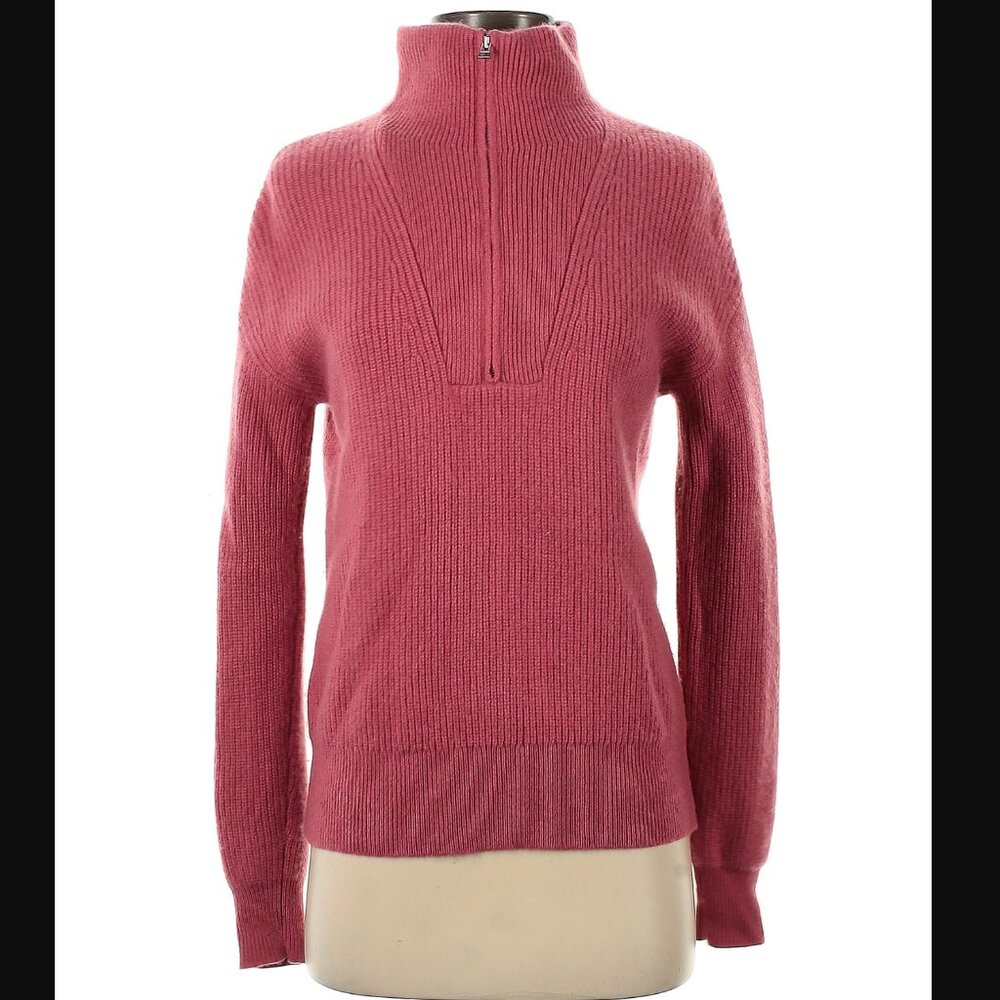 Theory Pink Cashmere Rib Half Zip Sweater Chunky Knit Womens Size Small S Ribbed